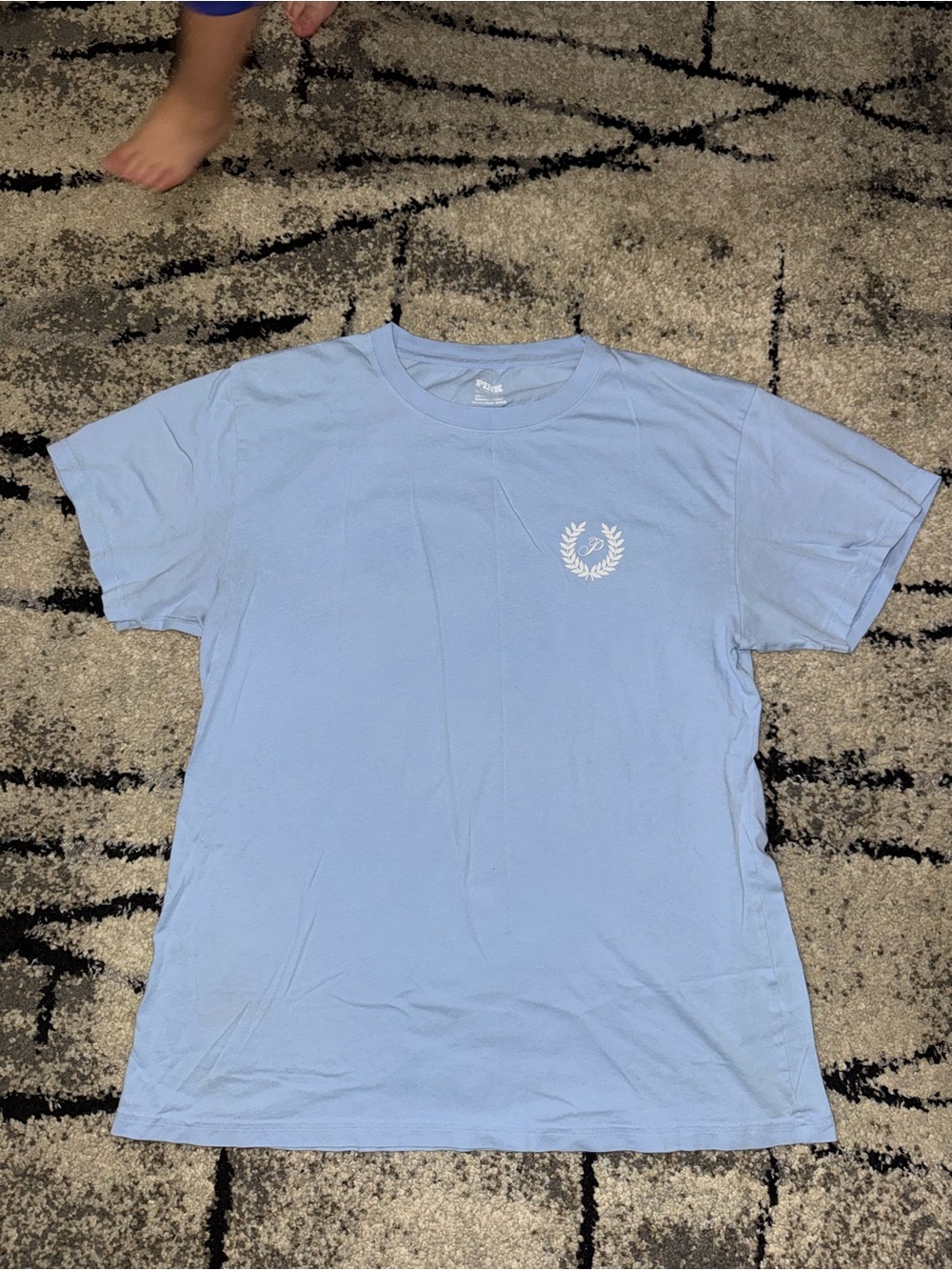 PINK Victoria's Secret Light Blue Crewneck Tee with Laurel Emblem